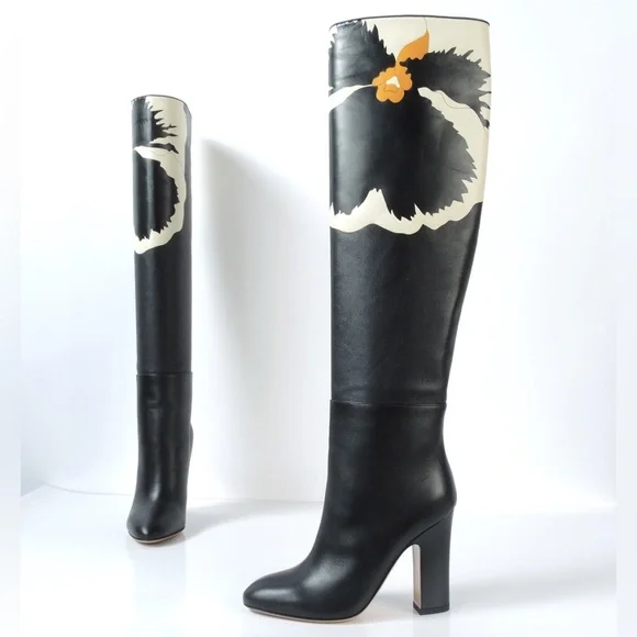 VALENTINO GARAVANI Pansy Bloom Leather Knee Boots never worn PRICED TO SELL - Picture 9 of 10